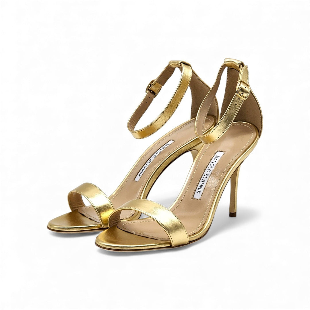 Manolo Blahnik Chaos Metallic Leather Sandals Size EU 38 US 7.5 - NWB $945