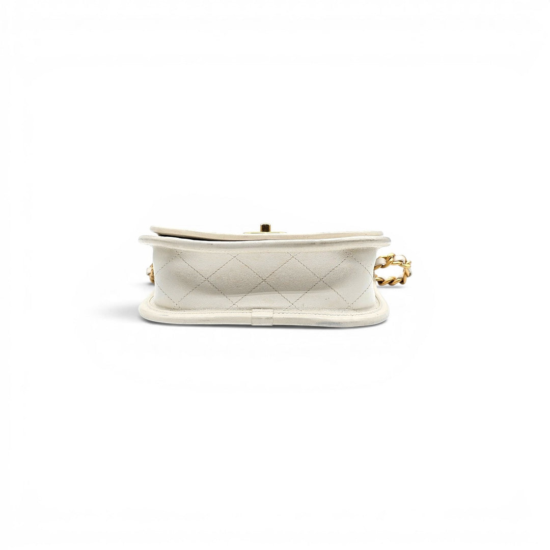 Chanel Quilted Messenger Crossbody Flap Bag White Lambskin Gold Hardware
