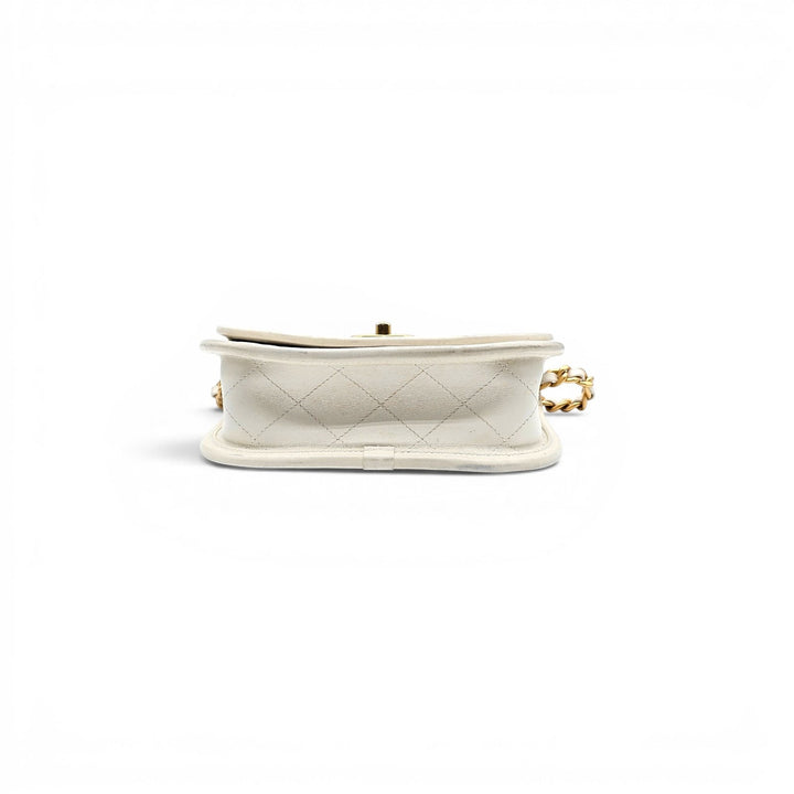 Chanel Quilted Messenger Crossbody Flap Bag White Lambskin Gold Hardware