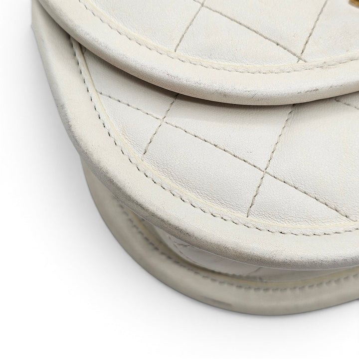 Chanel Quilted Messenger Crossbody Flap Bag White Lambskin Gold Hardware
