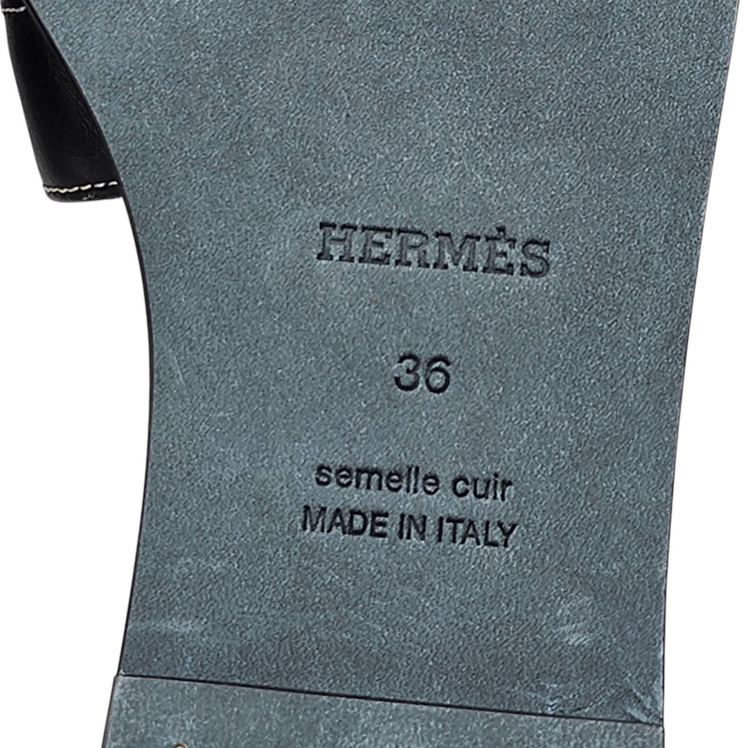 Hermes Oran Women's Leather Slide H Sandals Black EU 36 US 5.5 - New $840