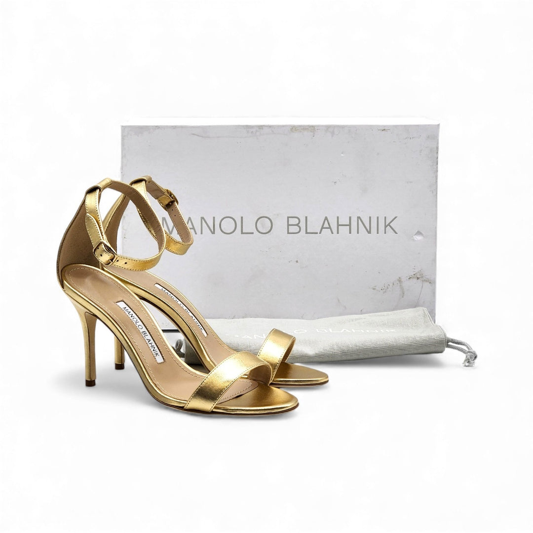 Manolo Blahnik Chaos Metallic Leather Sandals Size EU 38.5 US 8 - NWB $945