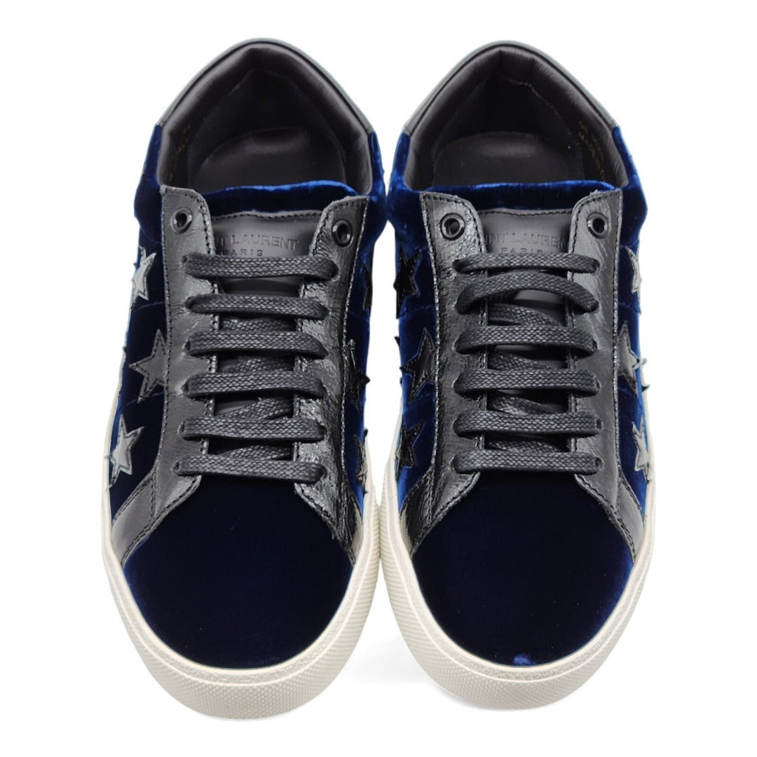 Saint Laurent Court Stars Velvet Sneakers 501610 Blue EU 41 US 8