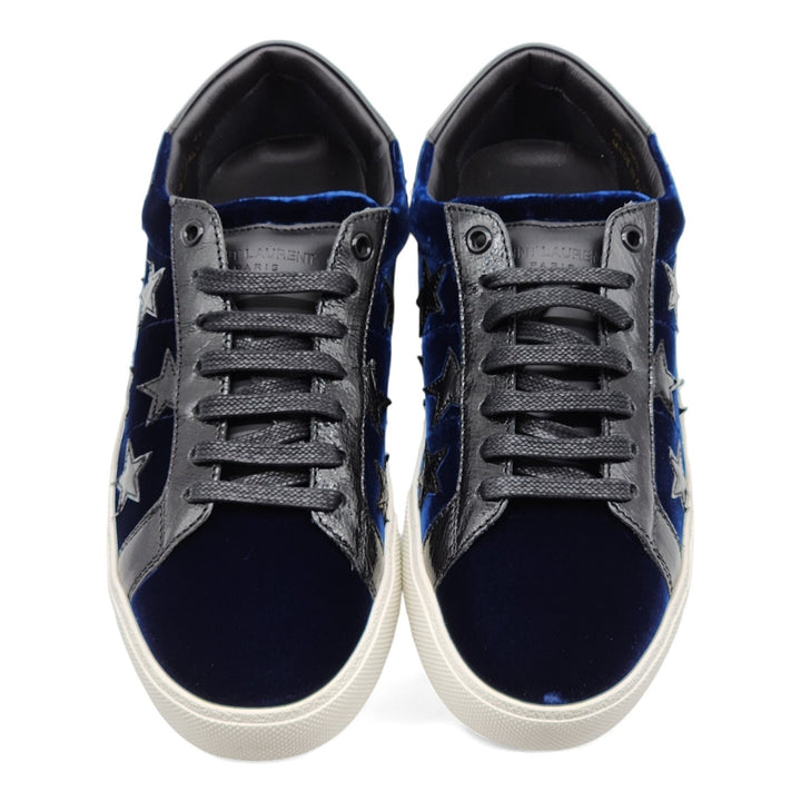 Saint Laurent Court Stars Velvet Sneakers 501610 Blue EU 41 US 8