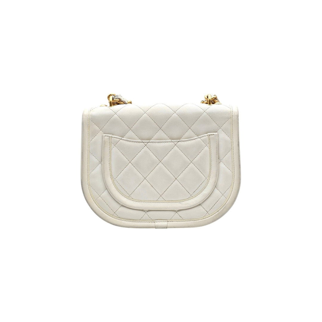 Chanel Quilted Messenger Crossbody Flap Bag White Lambskin Gold Hardware