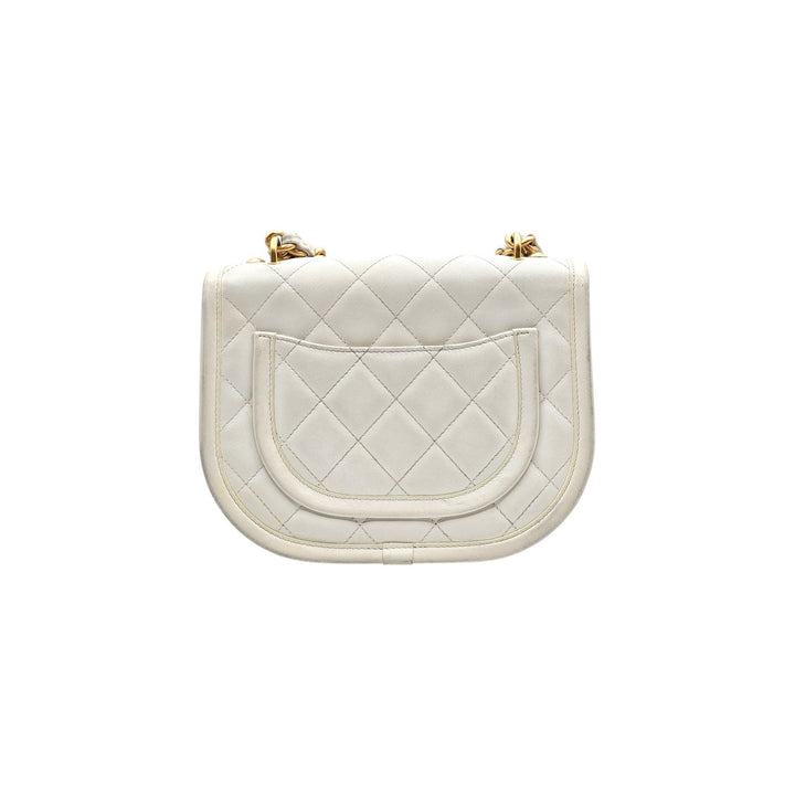 Chanel Quilted Messenger Crossbody Flap Bag White Lambskin Gold Hardware
