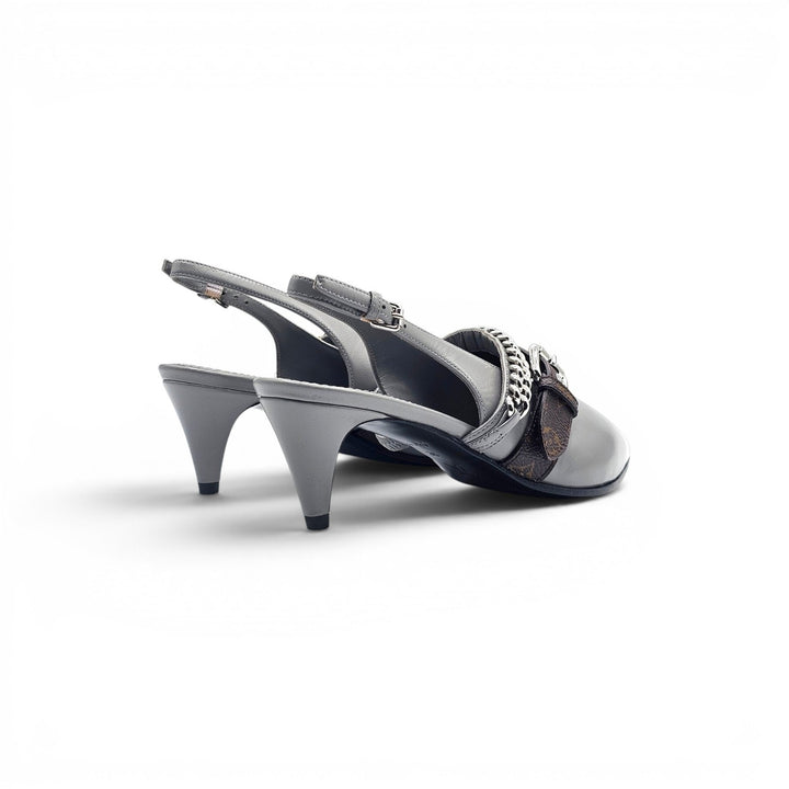 Louis Vuitton LV Vibe Gray Leather LV Monogram Slingback Pumps 1AHL07 EU 36 US 6