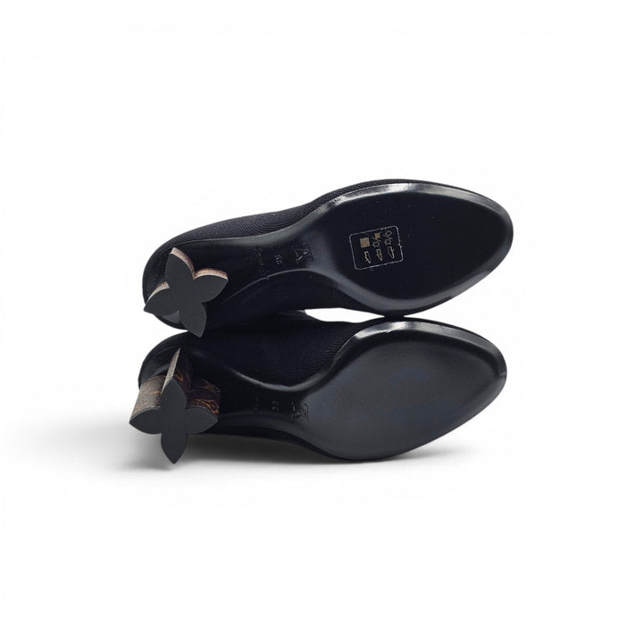 Louis Vuitton Silhouette Ankle Boots Black LV Monogram Flower Heel EU 39 US 9