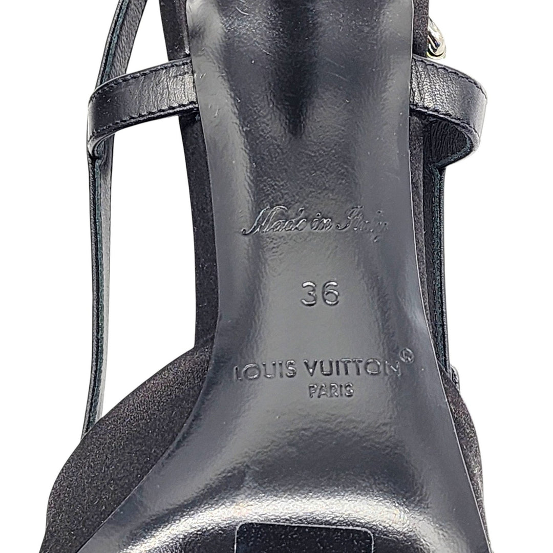Louis Vuitton Mirage Blossom Slingback Heels Satin Crystals Black EU 36 US 5.5