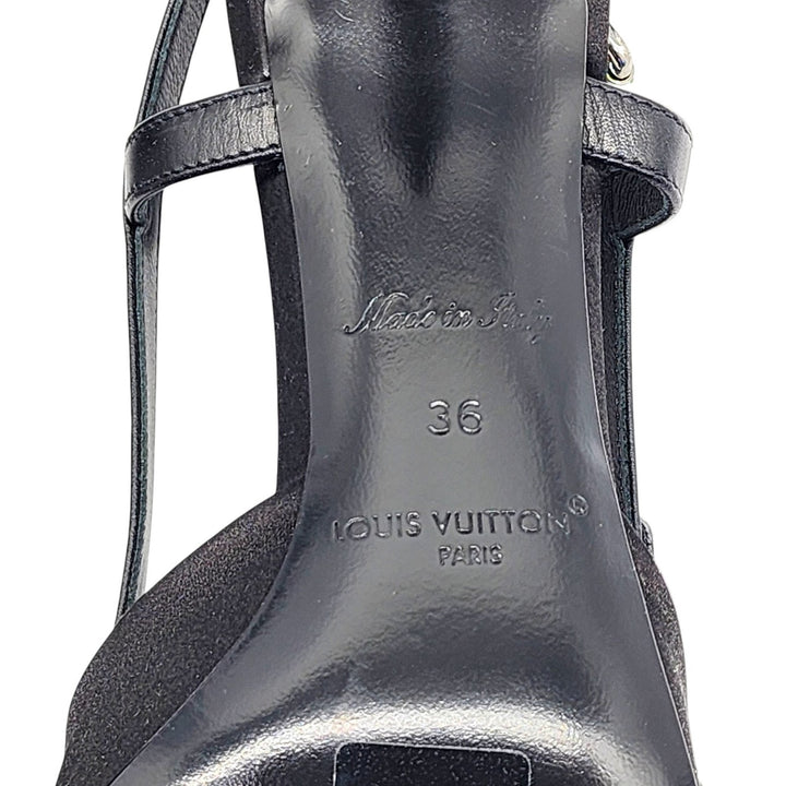 Louis Vuitton Mirage Blossom Slingback Heels Satin Crystals Black EU 36 US 5.5