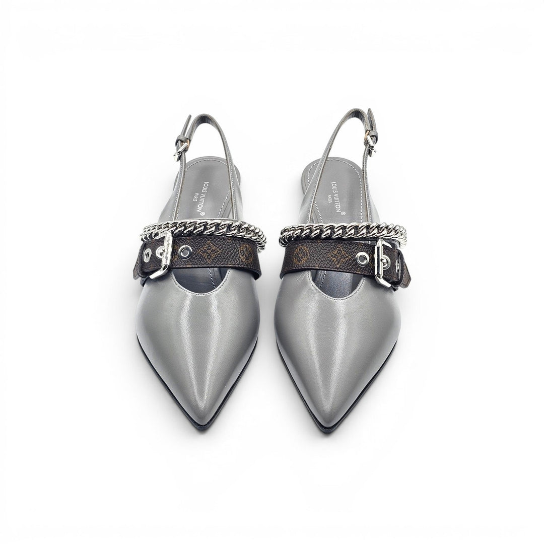 Louis Vuitton LV Vibe Gray Leather LV Monogram Slingback Pumps 1AHL07 EU 36 US 6