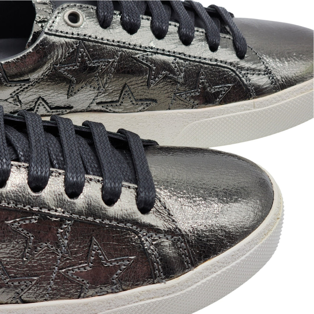 Saint Laurent Court Stars Leather Sneakers Silver EU 36.5 US 6.5
