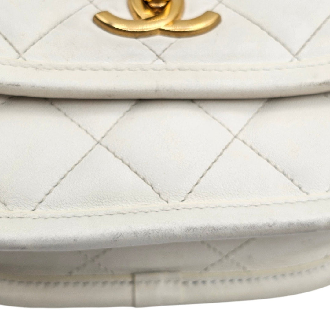 Chanel Quilted Messenger Crossbody Flap Bag White Lambskin Gold Hardware