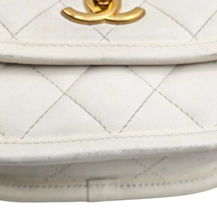 Chanel Quilted Messenger Crossbody Flap Bag White Lambskin Gold Hardware