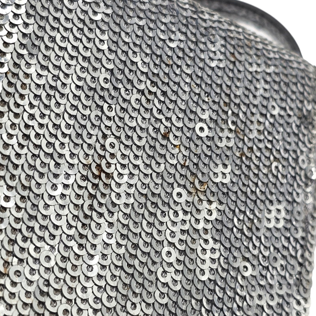 Tom Ford Silver Sequin Clutch With Chain Shoulder Strap with Zipper Detail