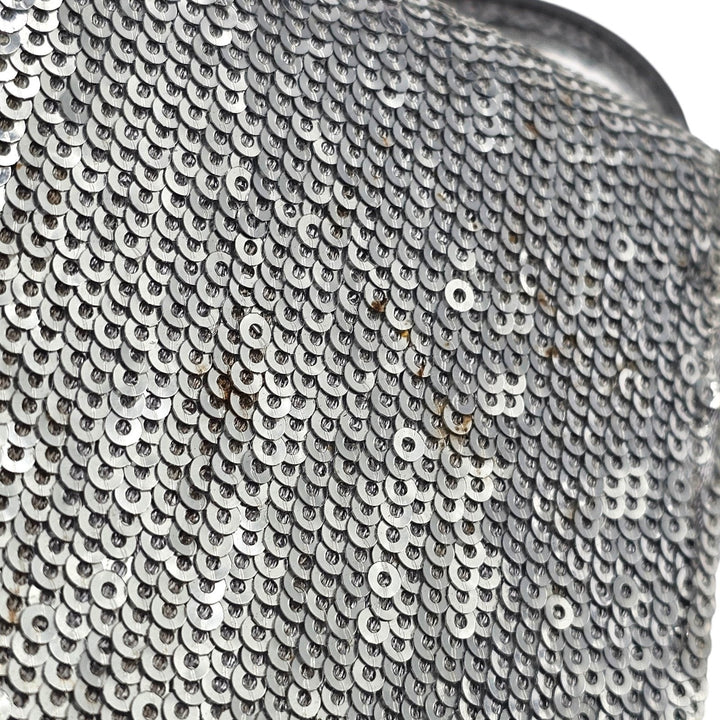 Tom Ford Silver Sequin Clutch With Chain Shoulder Strap with Zipper Detail