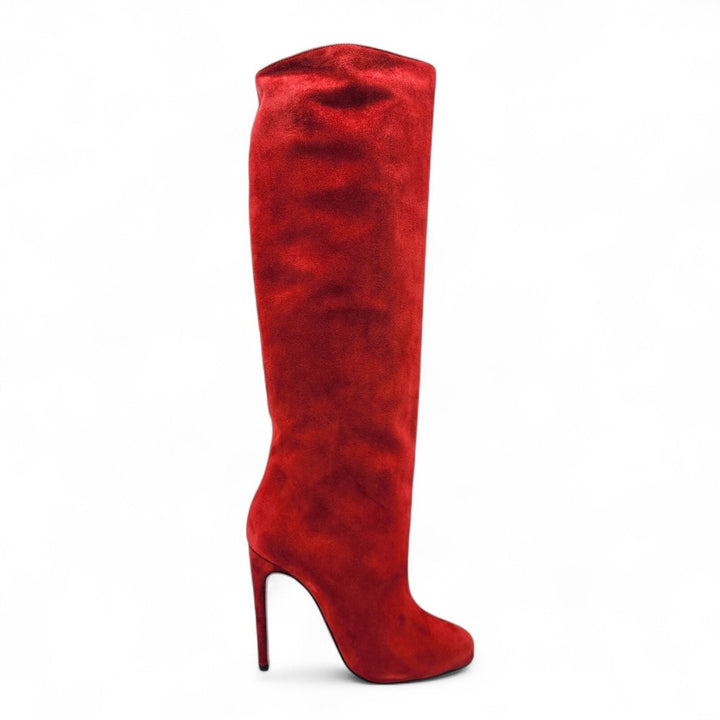 Christian Louboutin Vitish 100 Suede Knee-High Boots Red EU 37.5 US 7