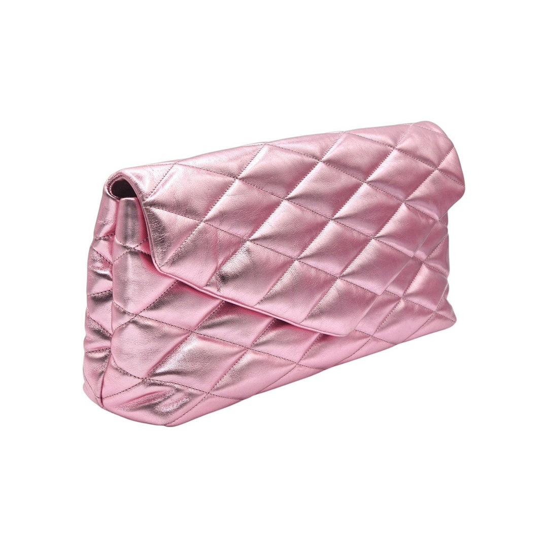 Saint Laurent Sade Puffer Envelope Leather Clutch Metallic Pink - NWT