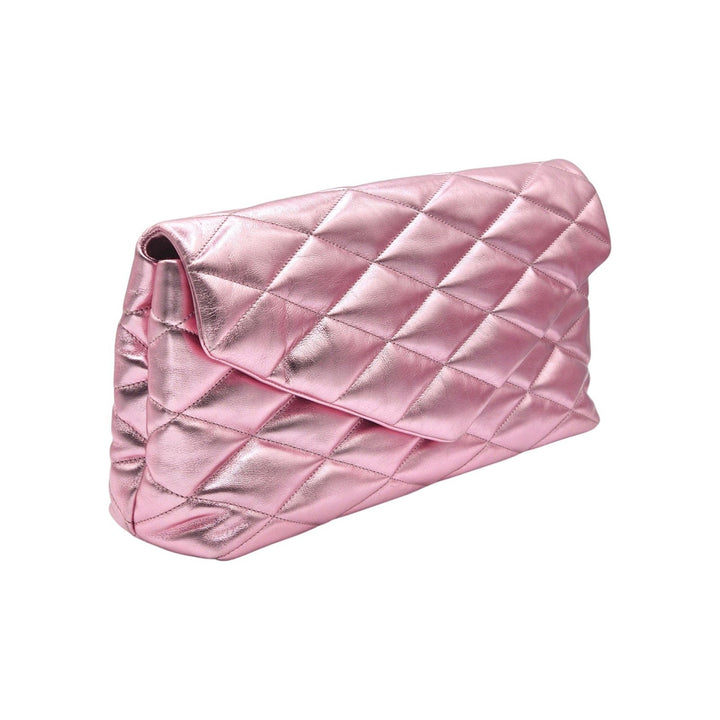 Saint Laurent Sade Puffer Envelope Leather Clutch Metallic Pink - NWT