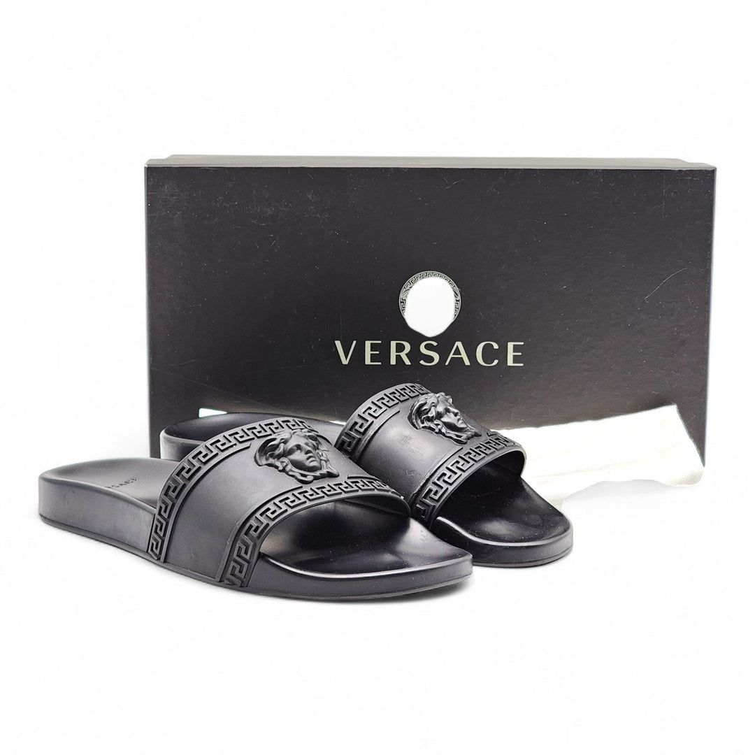 Versace Medusa Men's Black Pool Slides Sandals - Preowned Size EU 44 US 11