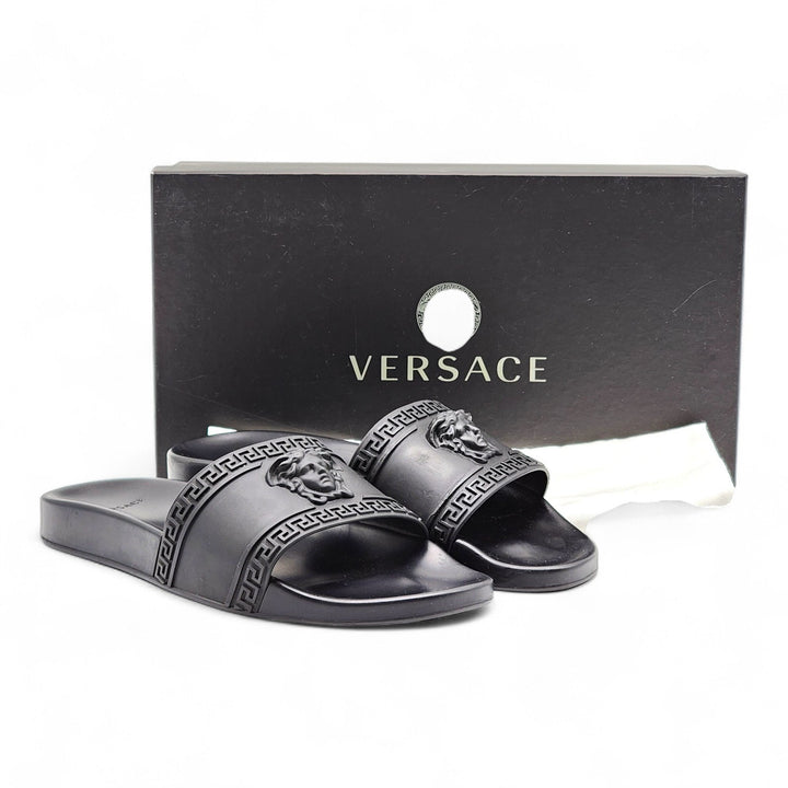 Versace Medusa Men's Black Pool Slides Sandals - Preowned Size EU 44 US 11