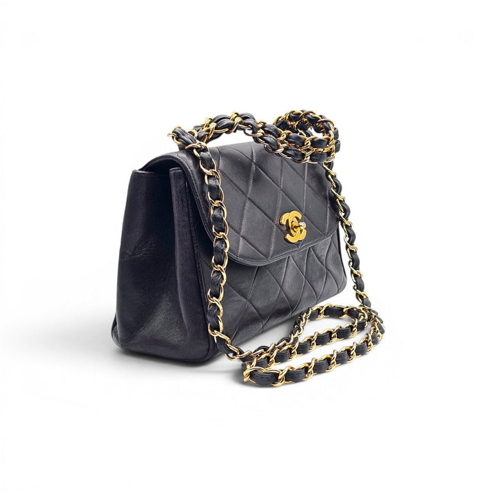 Vintage Chanel Black Quilted Lambskin Flap Shoulder Bag with Gold Hardware