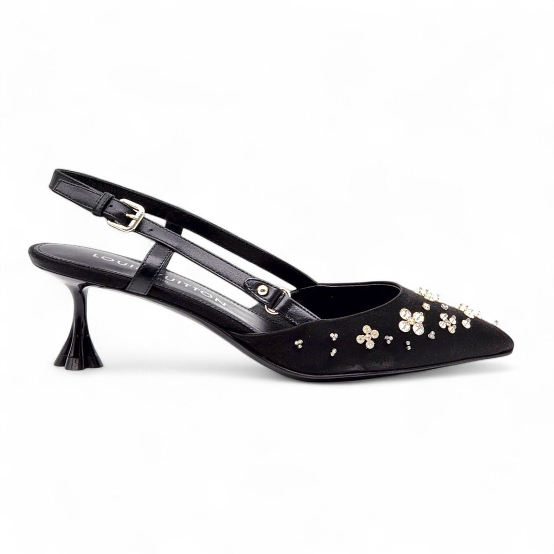 Louis Vuitton Mirage Blossom Slingback Heels Satin Crystals Black EU 36 US 5.5