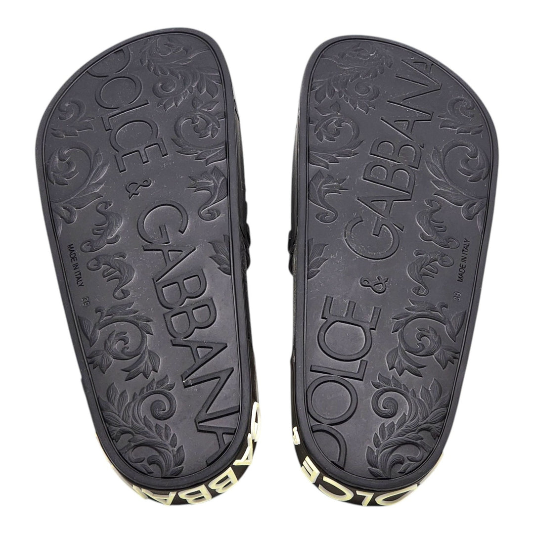 Dolce & Gabbana Logo Saint Barth Rubber Pool Slides Black EU 39 US 9