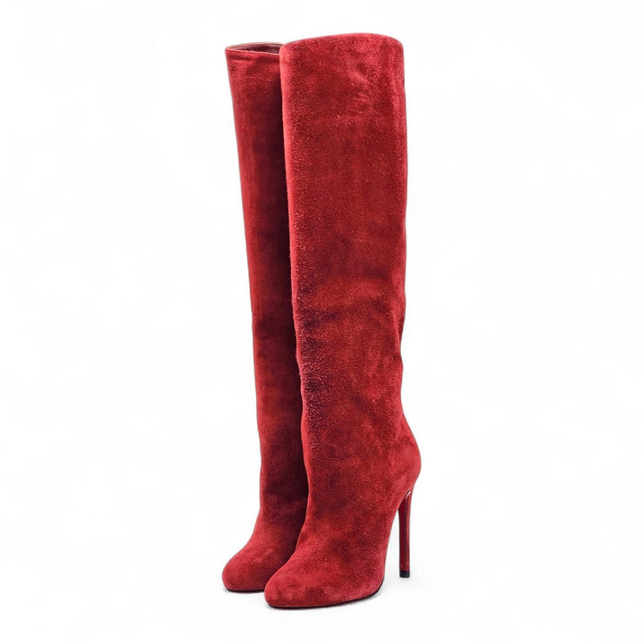 Christian Louboutin Vitish Suede Knee High Boots Red EU 35.5 US 5 - New $1950