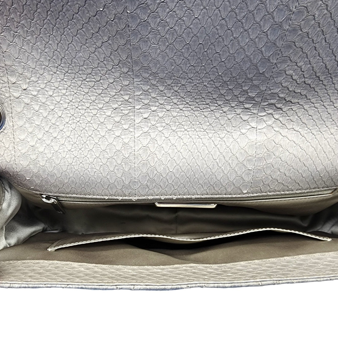 Chanel Python Easy Carry Medium Classic Flap Bag Top Handle Beige