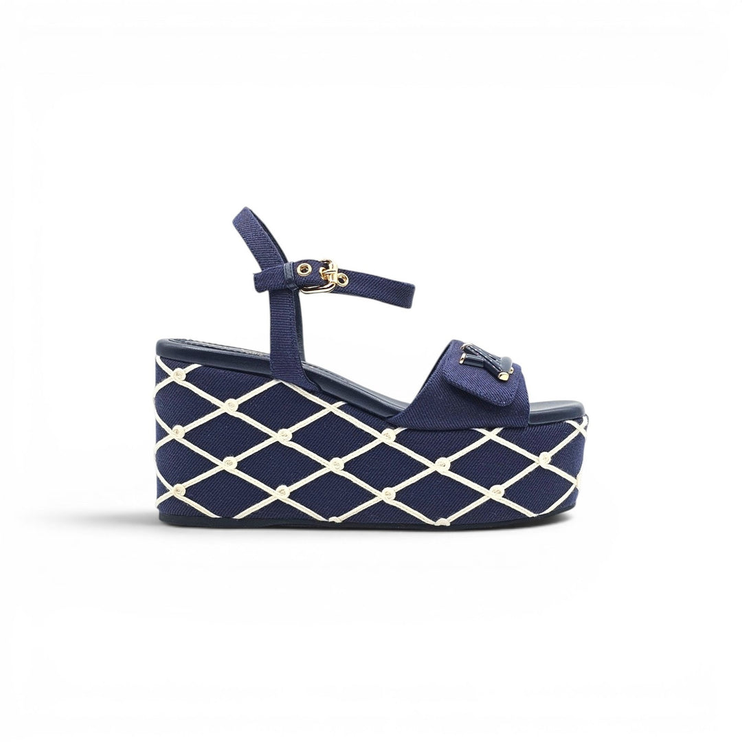 Louis Vuitton Shake Navy Denim Platform Wedge Sandals EU 36 US 6 - NWB $1280