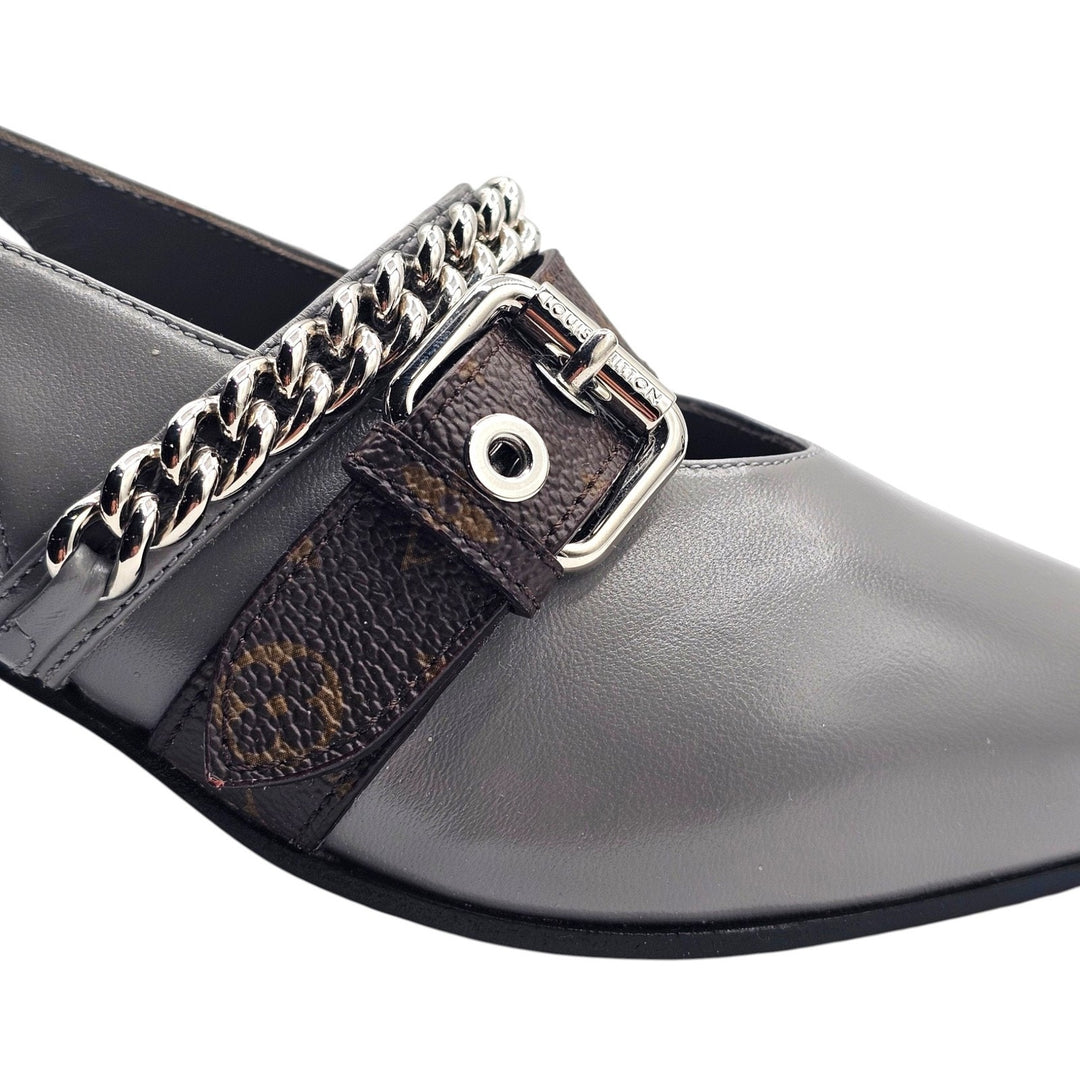 Louis Vuitton LV Vibe Gray Leather LV Monogram Slingback Pumps 1AHL07 EU 36 US 6