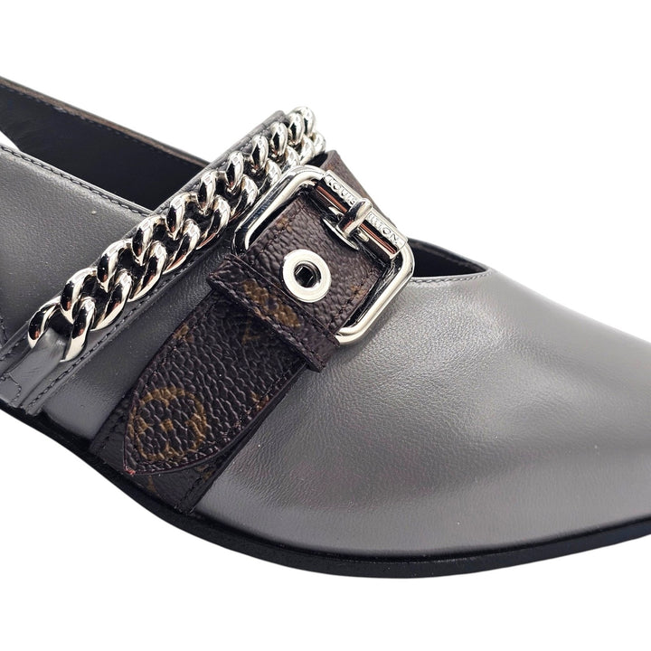 Louis Vuitton LV Vibe Gray Leather LV Monogram Slingback Pumps 1AHL07 EU 36 US 6