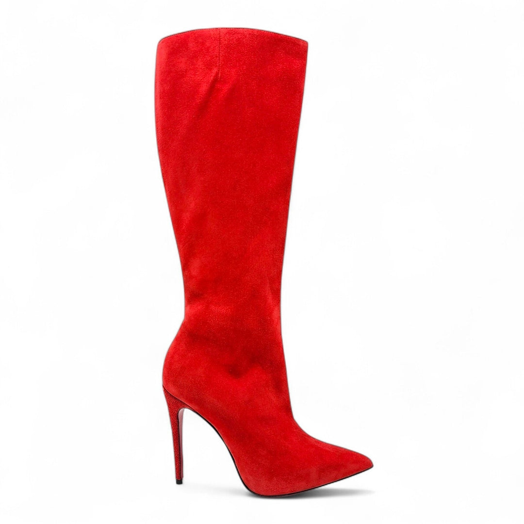 Christian Louboutin Armurabotta Suede Knee-High Boots Red EU 38 US 7.5