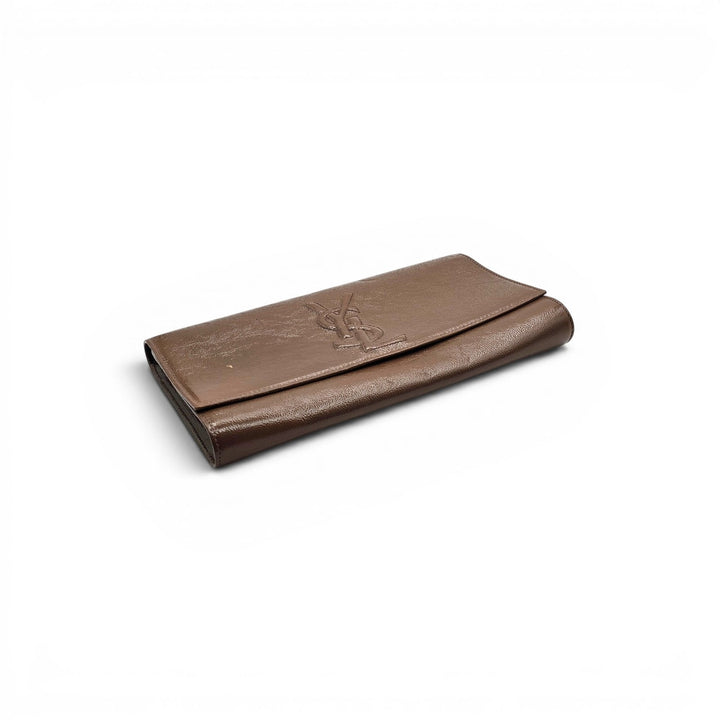 Yves Saint Laurent YSL Monogram Large Belle De Jour Clutch Brown Patent Leather