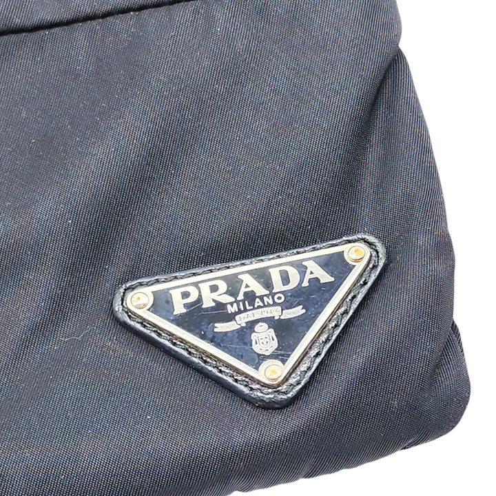 Prada Unisex Triangle Logo Nylon and Leather Crossbody Shoulder Bag Black