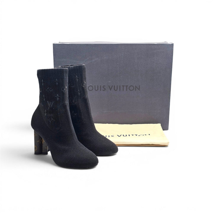 Louis Vuitton Silhouette Ankle Boots Black LV Monogram Flower Heel EU 39 US 9