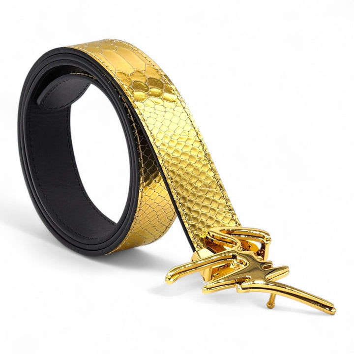 Giuseppe Zanotti Logo Crocodile Leather Belt Gold One Size