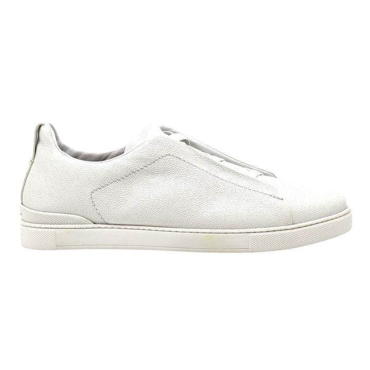 Zegna Triple Stitch Leather Sneakers in White US 12 UK 11