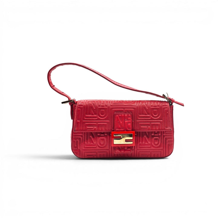 Fendi Monogram Mama Baguette Leather Shoulder Bag in Red