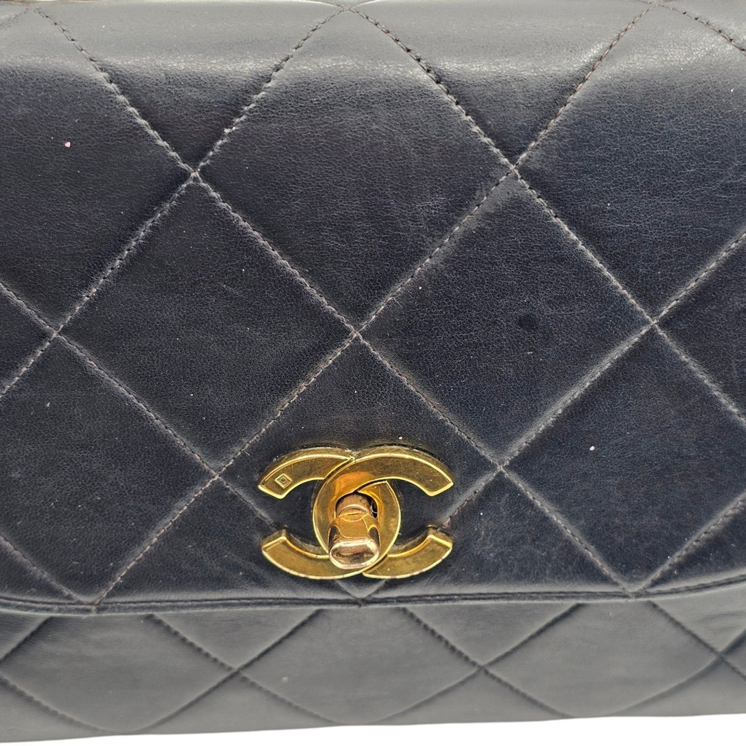 Vintage Chanel Black Quilted Lambskin Flap Shoulder Bag with Gold Hardware