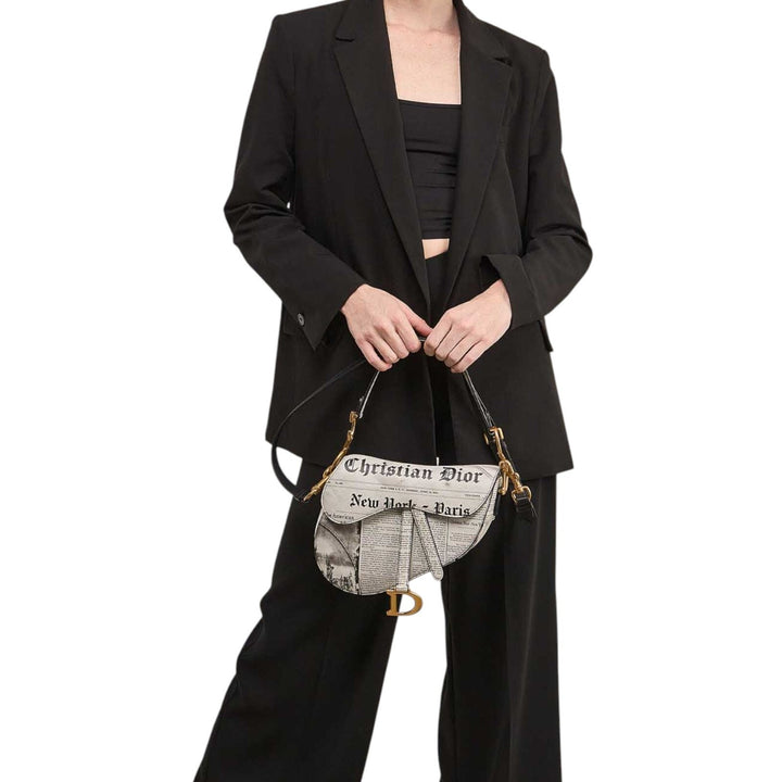 Christian Dior Saddle Bag Newspaper Print Limited Edition 2024 - White Black