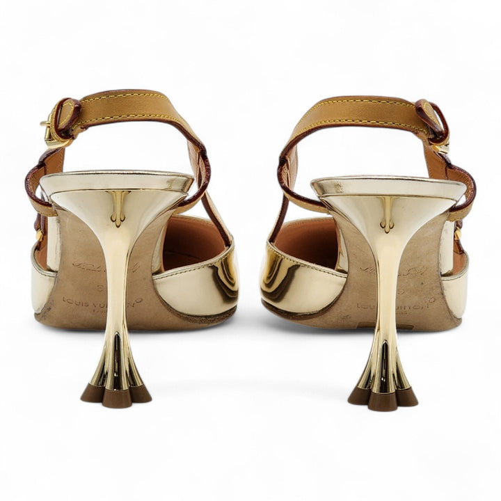 Louis Vuitton Metallic Gold Leather Slingback Pumps EU 39 US 8.5