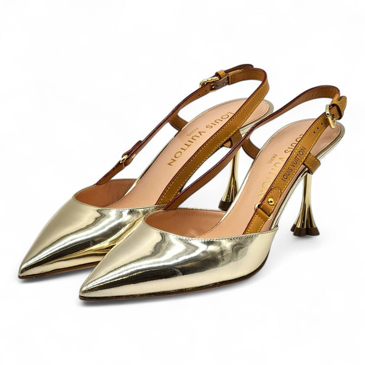 Louis Vuitton Metallic Gold Leather Slingback Pumps EU 39 US 8.5