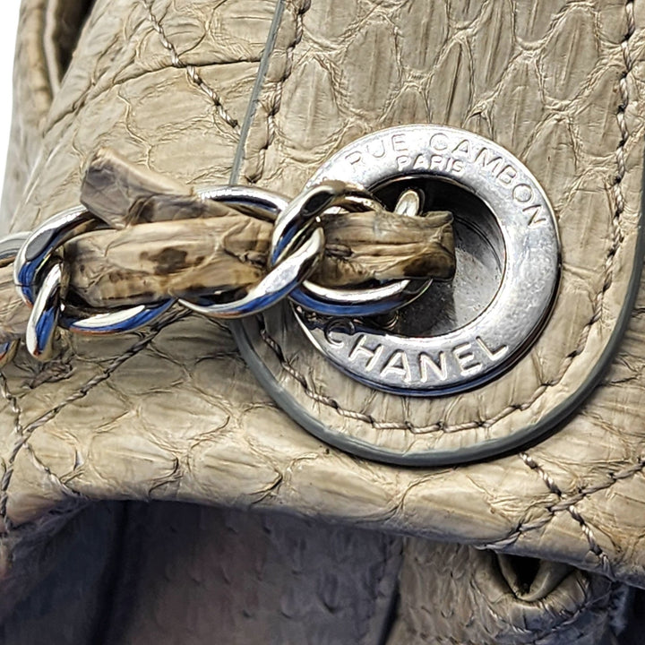 Chanel Python Easy Carry Medium Classic Flap Bag Top Handle Beige