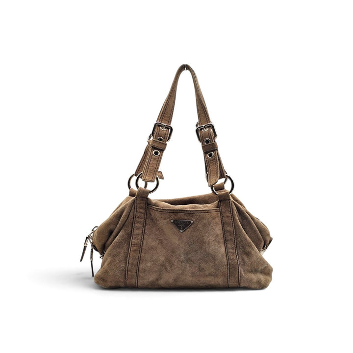 Prada Vintage Scamosciato Suede Shoulder Bag BR2630 in Tan Brown