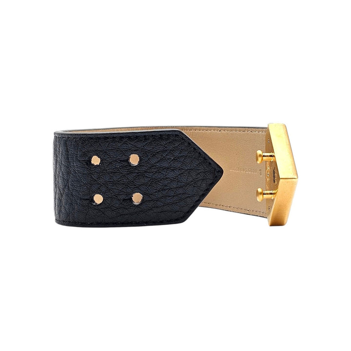 Fendi Roma F Deco Cuoio Roma Leather Bracelet Black Gold Size L - New