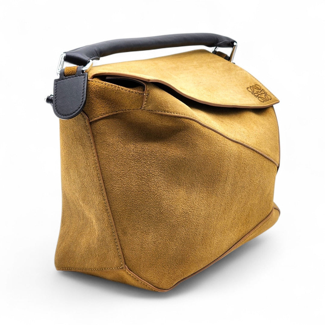 Loewe Men's Puzzle Suede Leather Shoulder Crossbody Bag in Tan