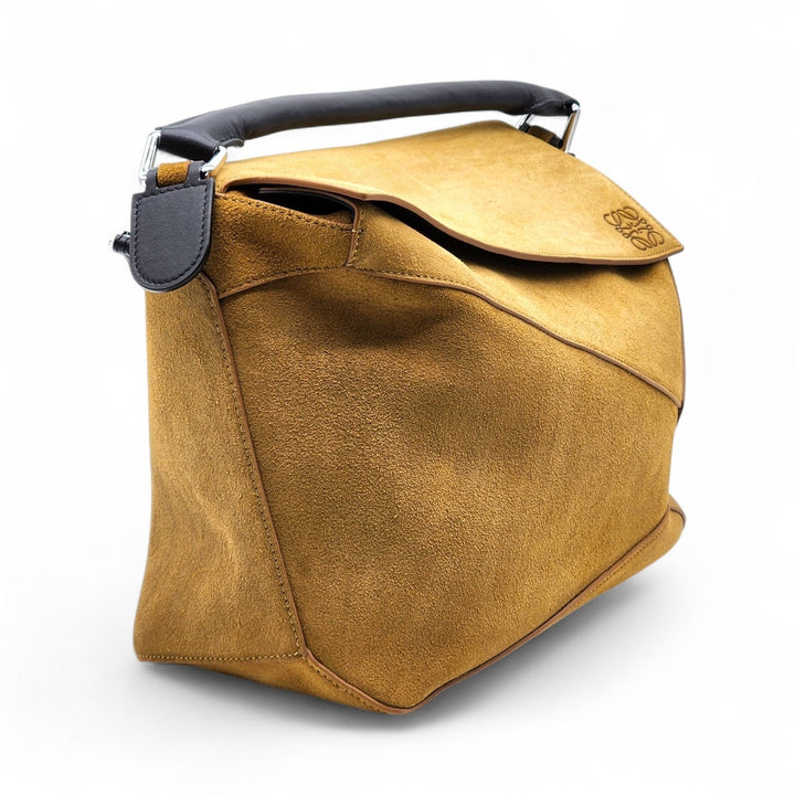 Loewe Men's Puzzle Suede Leather Shoulder Crossbody Bag in Tan