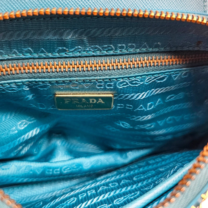 Prada Nylon and Leather Chain Shoulder Bag in Turquoise Blue - New $2250